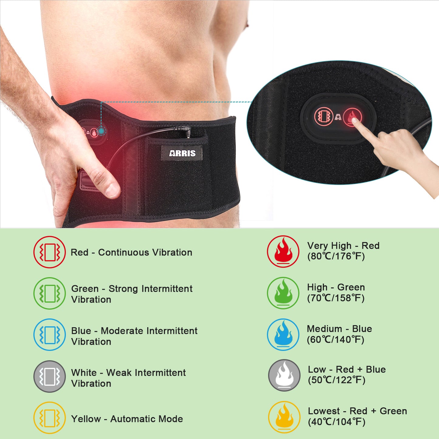 ARRIS 7.4V Battery Heating Massage Back Belt Wrap with Vibration Massager
