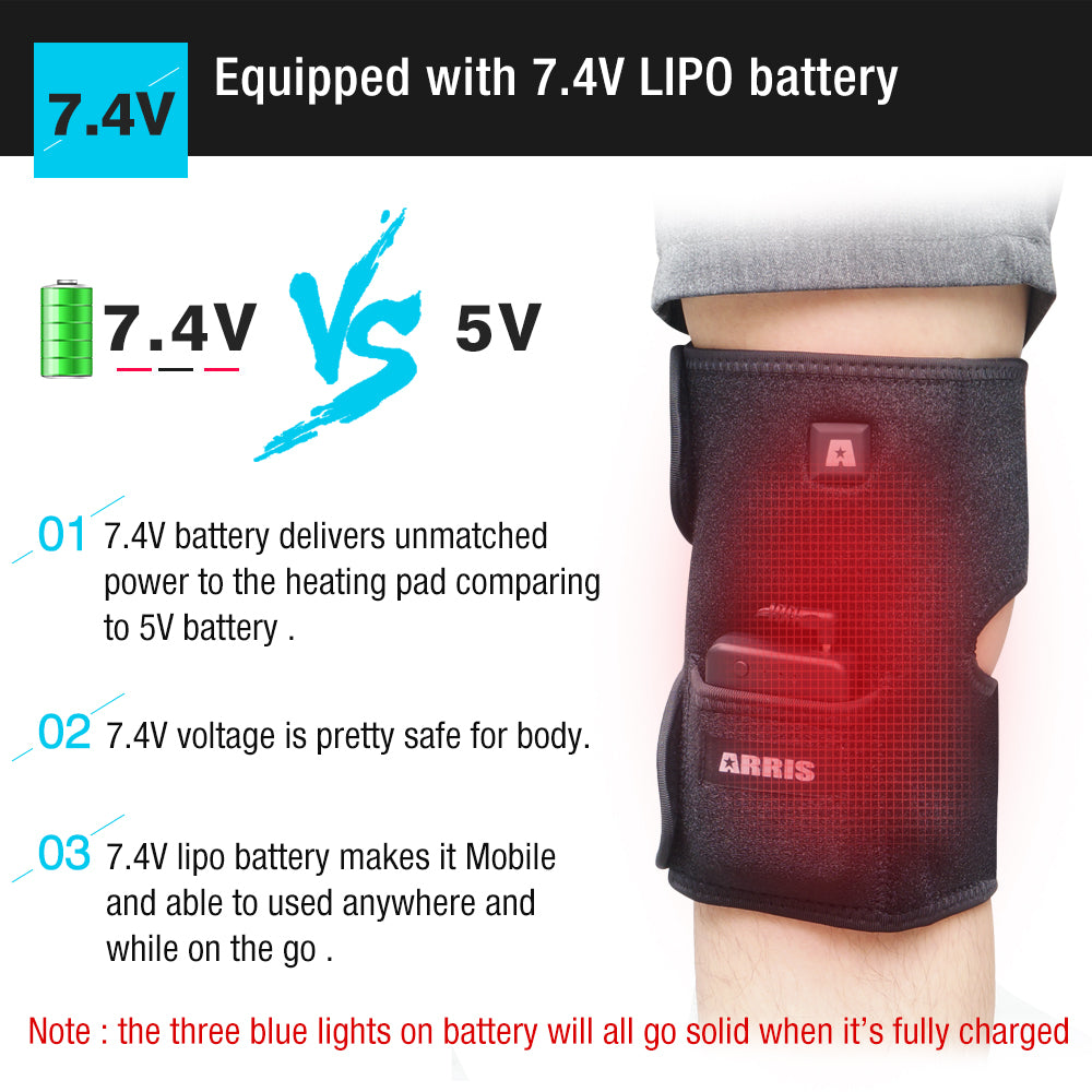 ARRIS 7.4V 4200mah Battery Therapy Heated Knee Pad Wrap and Electric Heat Knee Brace for Pain Relief