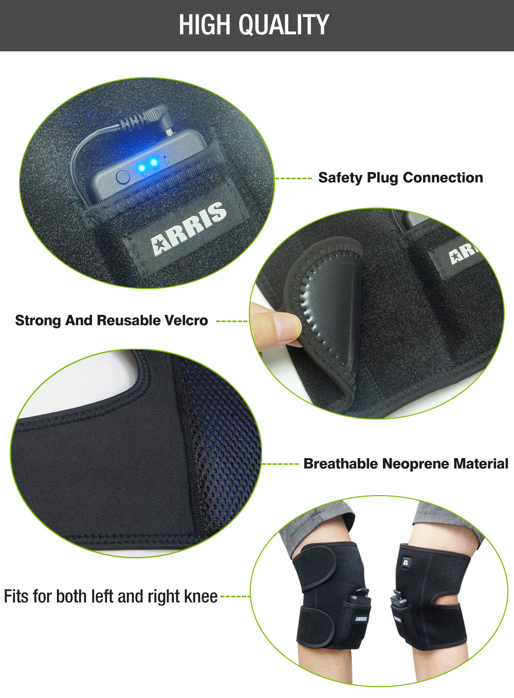 ARRIS 7.4V 4200mah Battery Therapy Heated Knee Pad Wrap and Electric Heat Knee Brace for Pain Relief