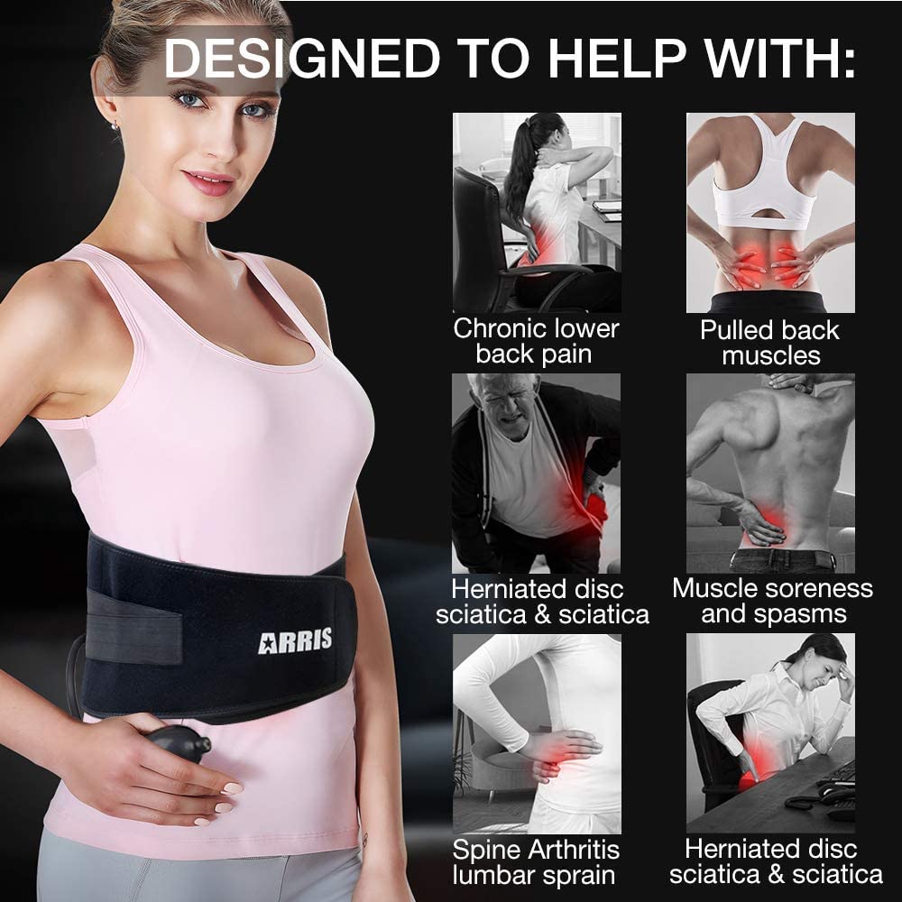 Hot Cold Therapy Ice Back Pack with Compression for Back Injuries, Reusable Lower Back Ice Wrap with Air Pump for Pain Relief