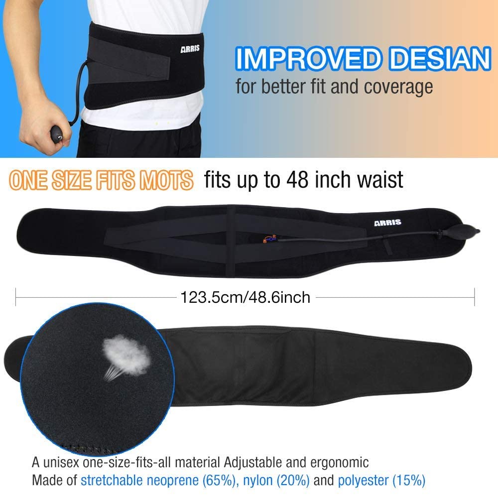 Hot Cold Therapy Ice Back Pack with Compression for Back Injuries, Reusable Lower Back Ice Wrap with Air Pump for Pain Relief