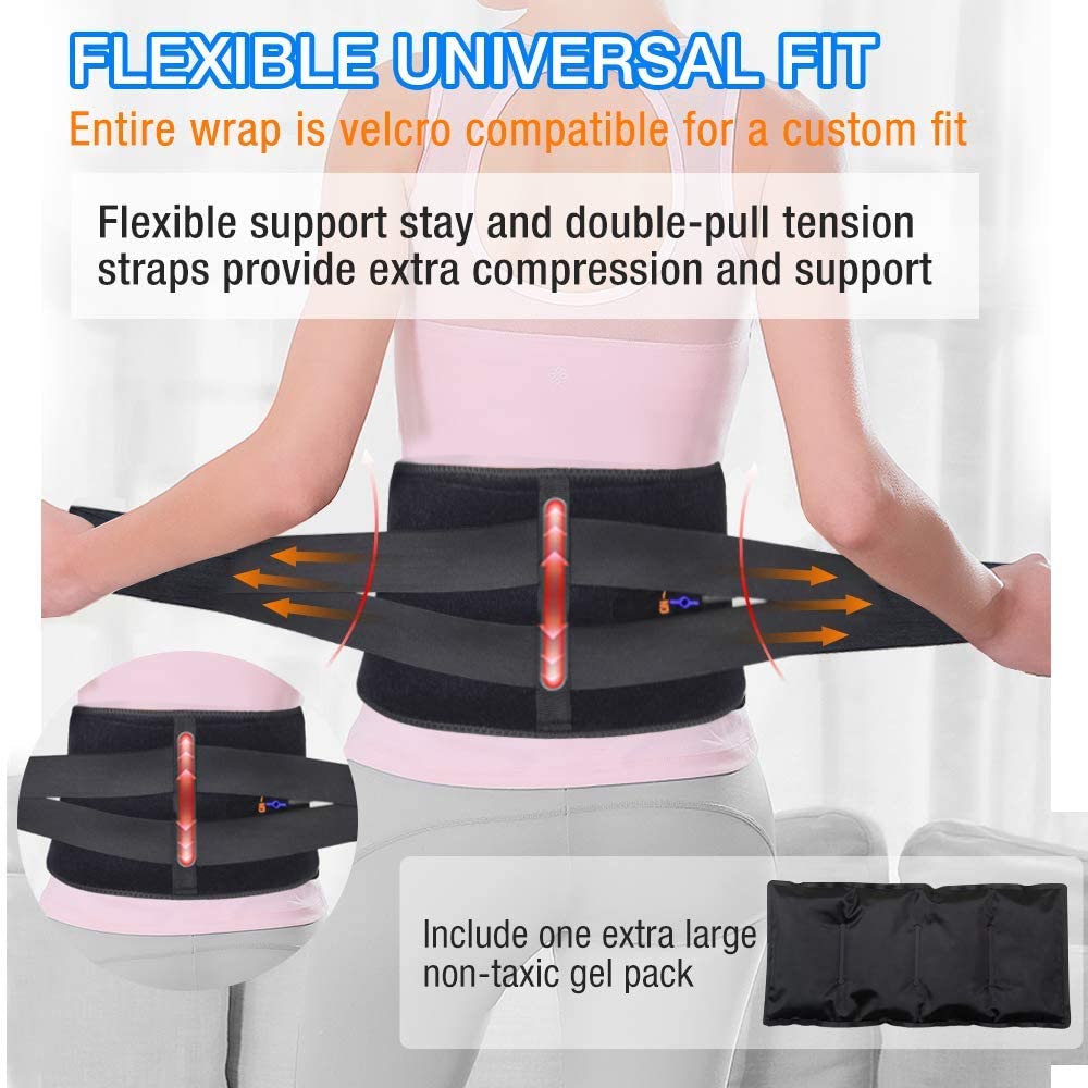 Hot Cold Therapy Ice Back Pack with Compression for Back Injuries, Reusable Lower Back Ice Wrap with Air Pump for Pain Relief