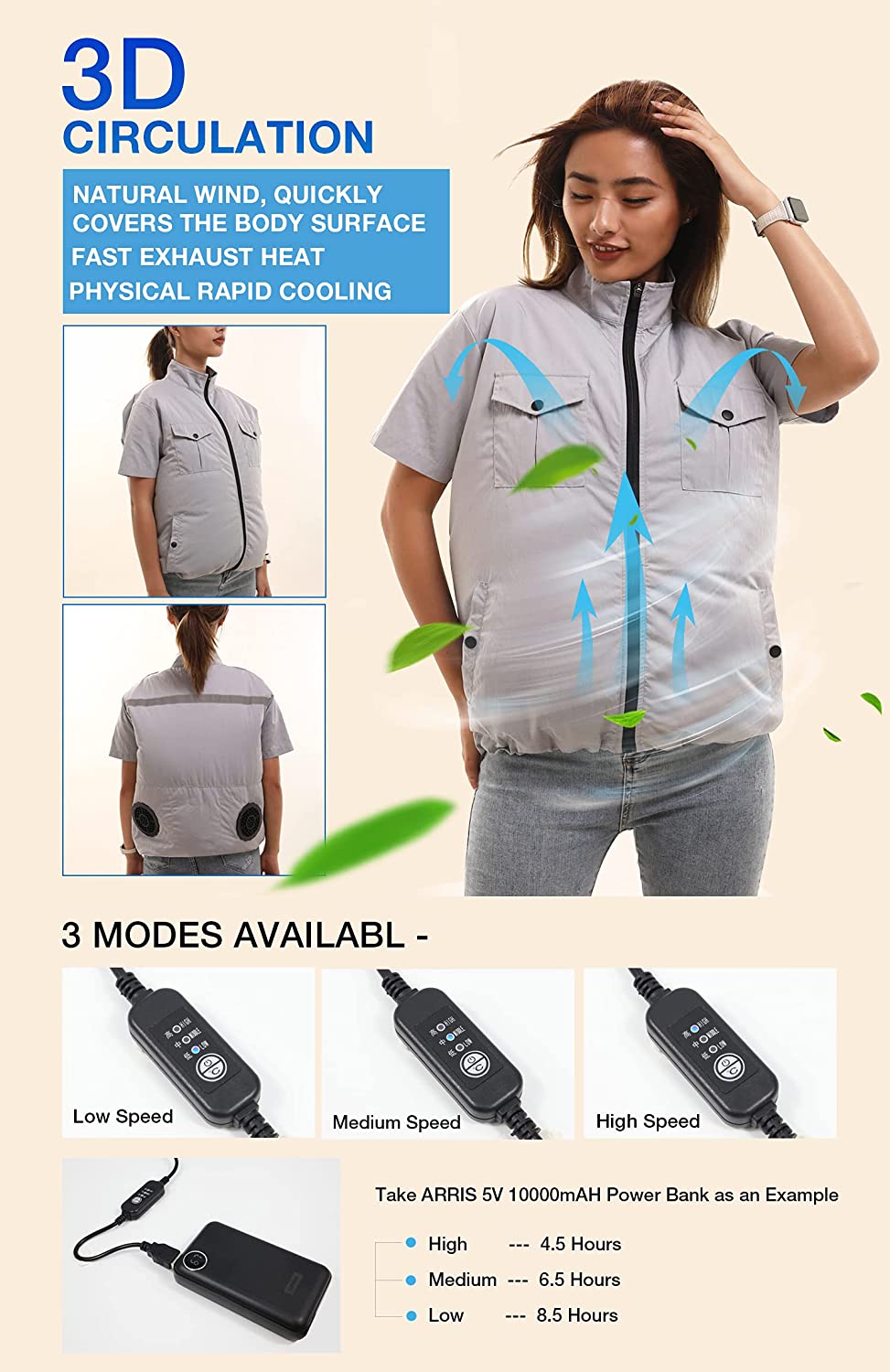 ARRIS Cooling Fan Jacket, Air Conditioned Coat for Men, 5V USB Summer Cooling Jacket Work Clothes