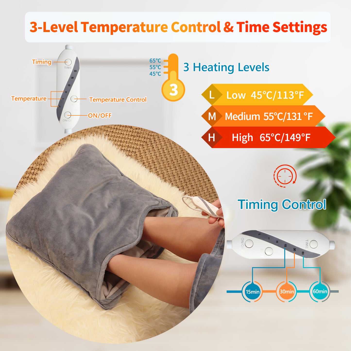 ARRIS Electric Heated Foot Warmers for Men and Women Foot Heating Pad with 3 Temperatures