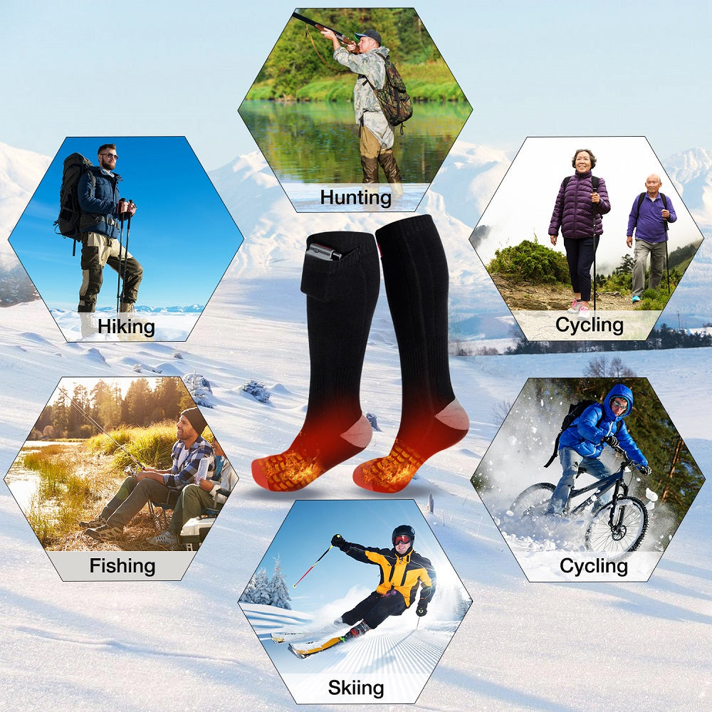 DUKUSEEK Electric Heated Socks with 7.4V 2800mAh Rechargeable Lipo Battery for Camping Skiing Hunting Fishing Boating Hiking Outdoor Activities