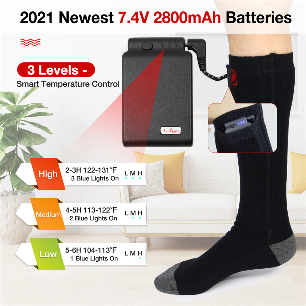 DUKUSEEK Electric Heated Socks with 7.4V 2800mAh Rechargeable Lipo Battery for Camping Skiing Hunting Fishing Boating Hiking Outdoor Activities