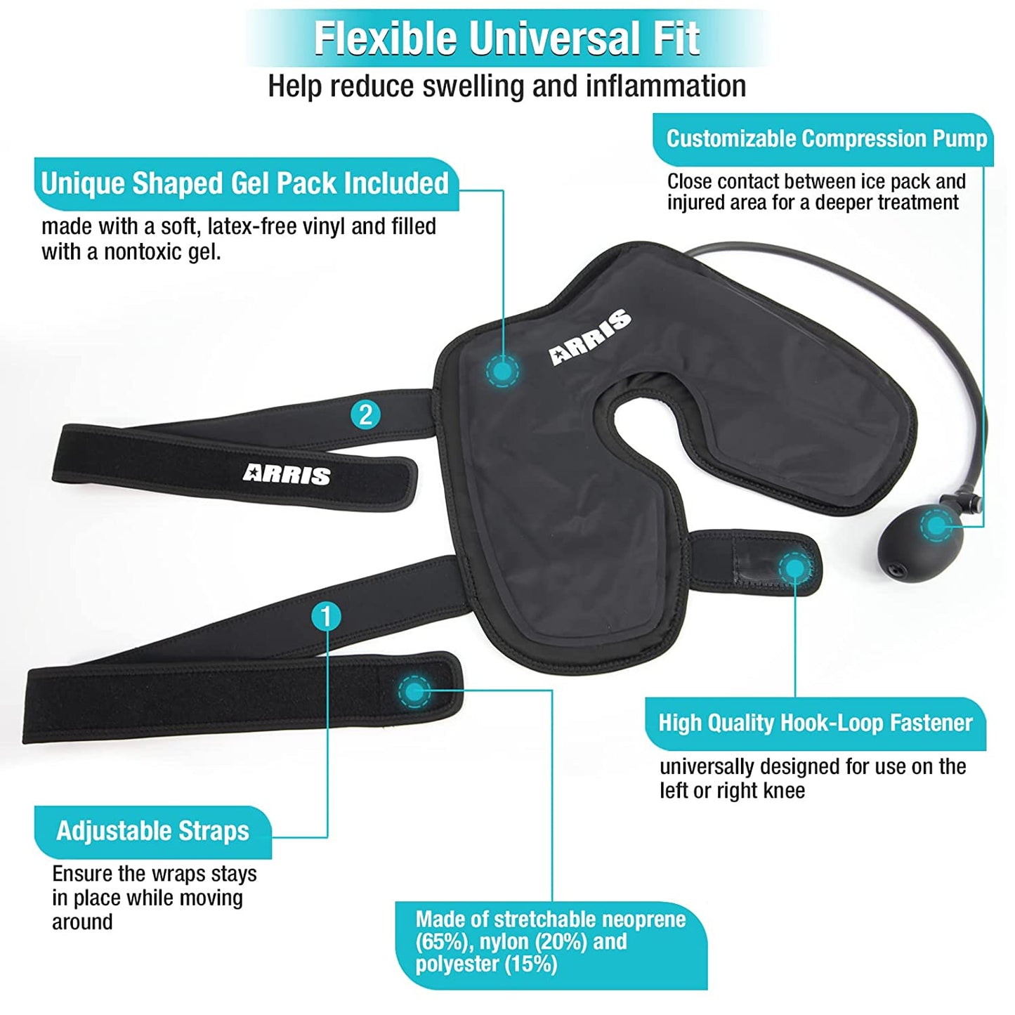 ARRIS Knee Ice Pack Wrap - Cold Compression Knee Brace with Pump - Hot Cold Therapy for Pain Relief