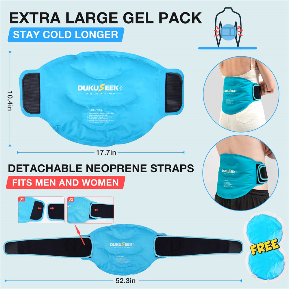 DUKUSEEK Gel Ice Pack for Back Injuries and Pain Relief-with Reuseable Gel Packs and Detachable Straps- for Lower Back, Lumbar, Hip