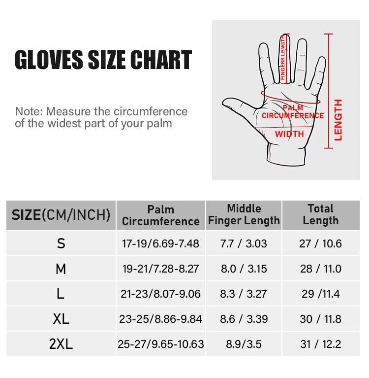 Size chart of DUKUSEEK Heated Motorcycle Gloves with Carbon Fiber Shell Protector and Foam Padding with Anti-Shock Anti-Slip for Men Women Motorcycling, Skiing, Outdoor Work