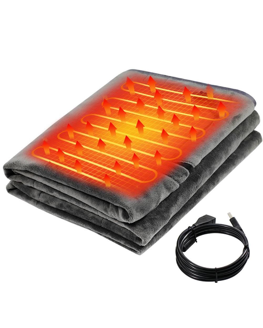 DUKUSEEK Heated Blanket 5V Electric Battery Powered Blanket with Hood, Waterproof Windproof Stadium Mat for Camping, Picnic, Sports and Etc
