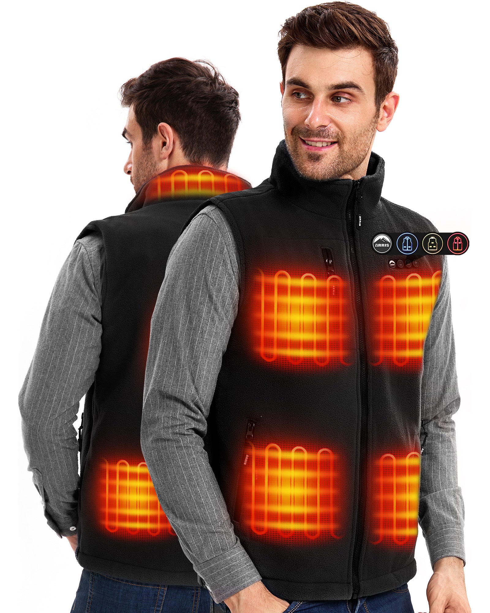 ARRIS Men’s Fleece Heated Vest – 8 Heating Zones & Adjustable Size
