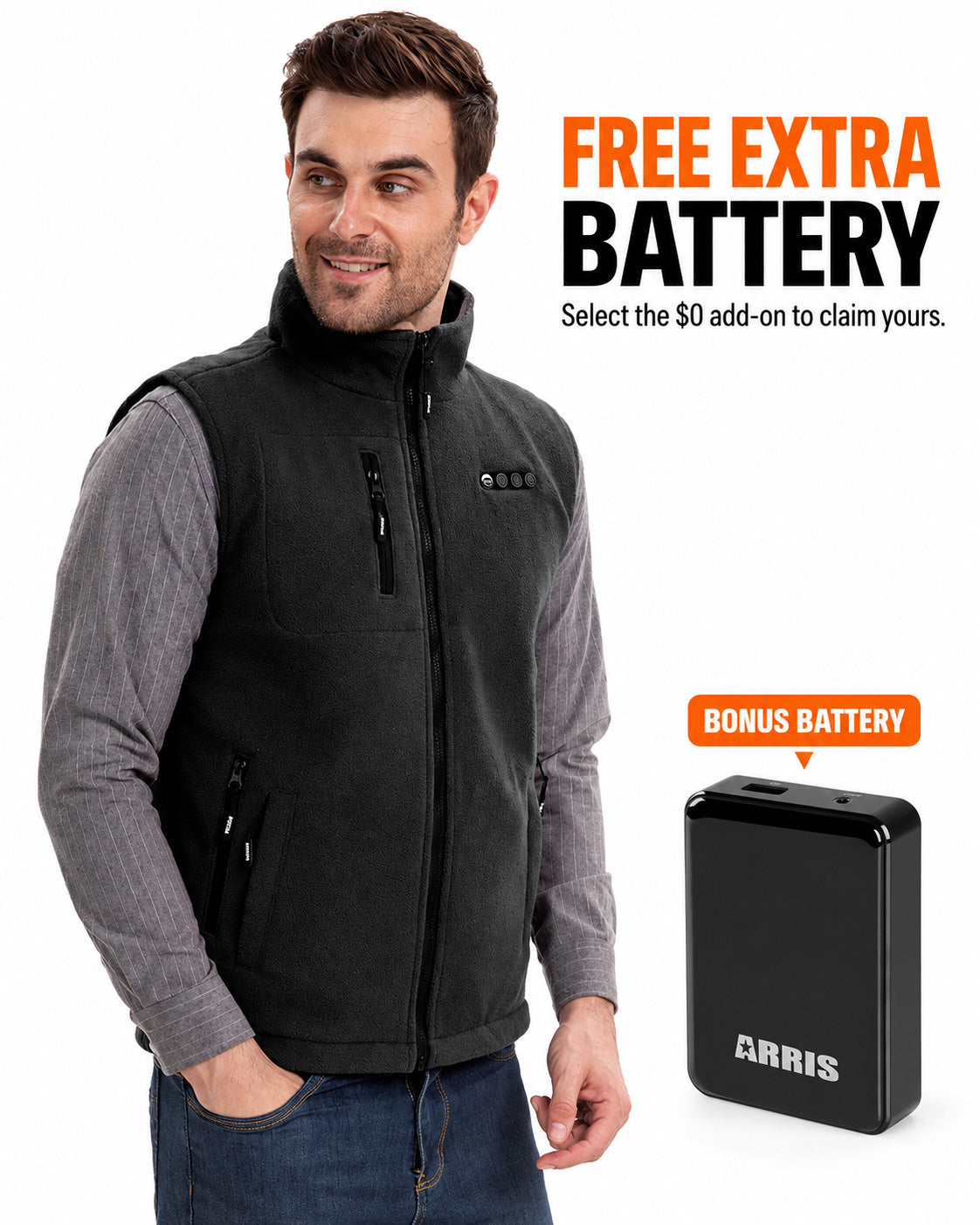 ARRIS Men’s Fleece Heated Vest – 8 Heating Zones & Adjustable Size