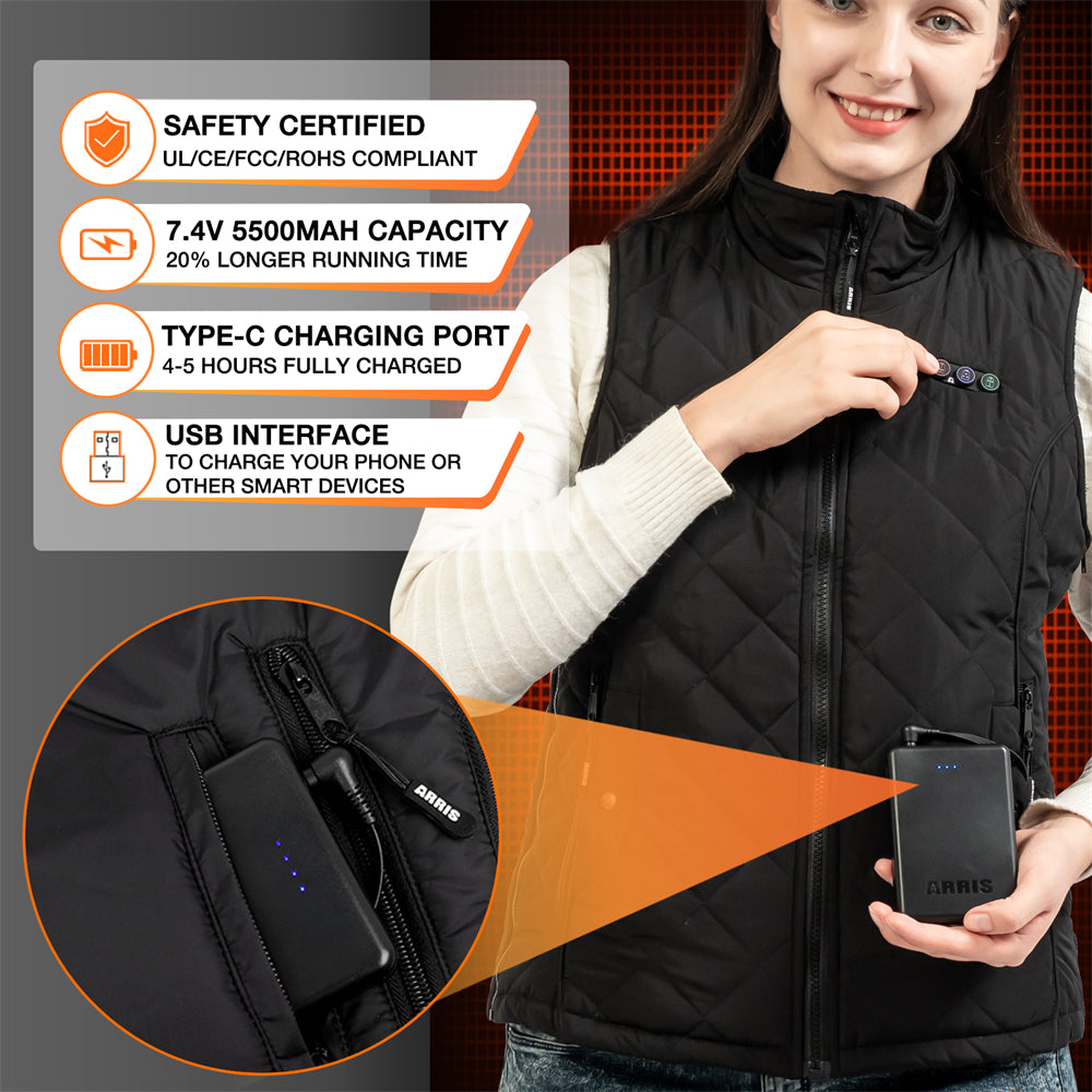 ARRIS Heated Vest for Women, Size Adjustable 7.4V Electric Warm Vest 8 ...
