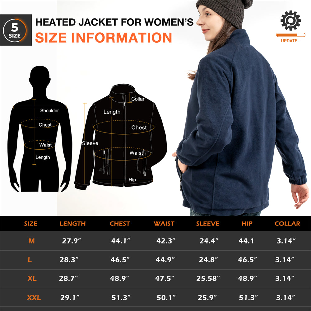size chart of the fleece heated women's jacket
