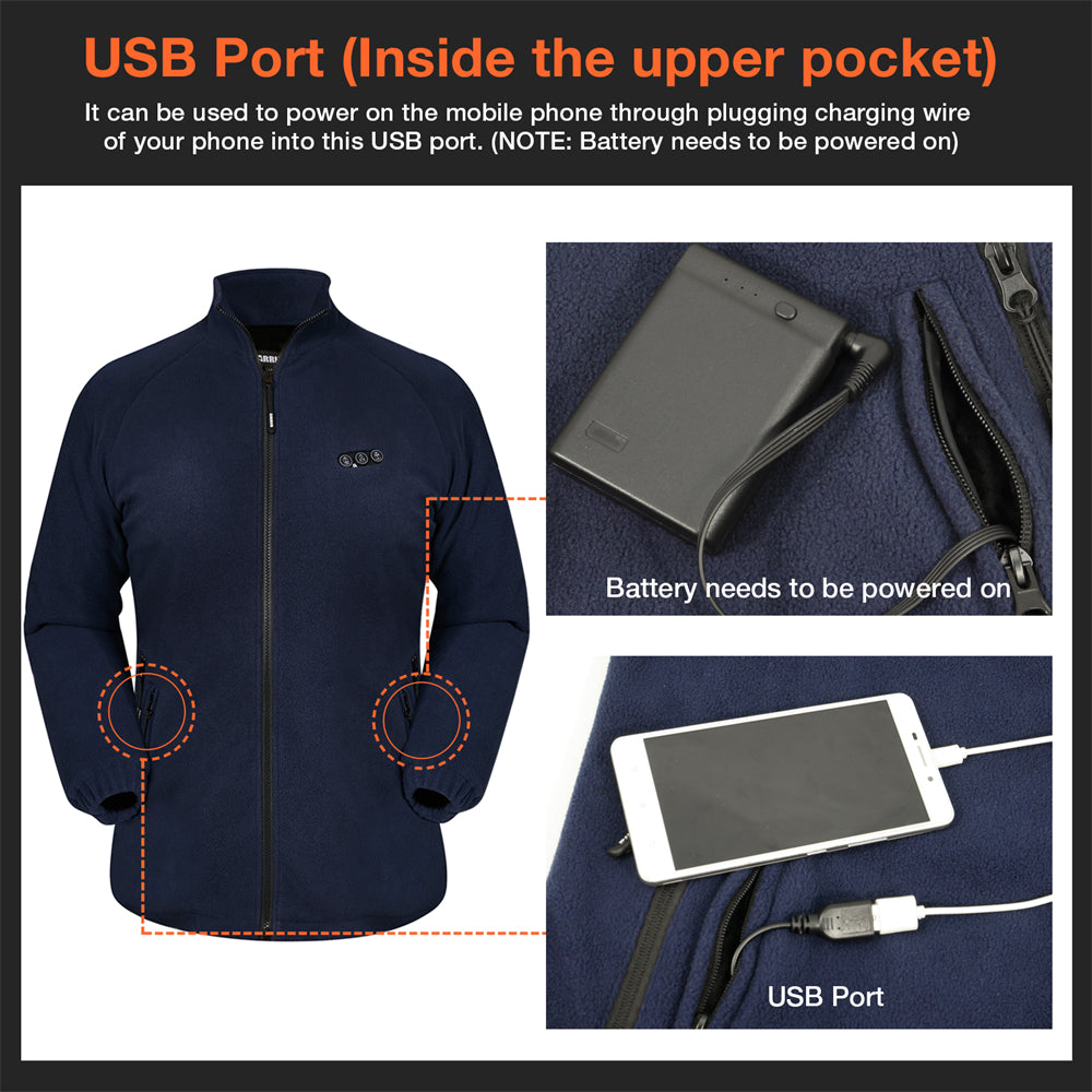 additional USB port to power the mobile phone through the heated women's jacket