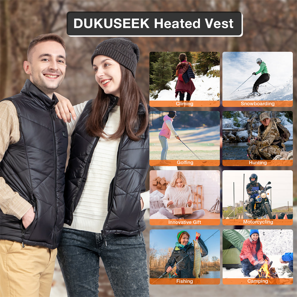 DUKUSEEK Heated Vest for Women Waterproof Lightweight Heated Vest with Rechargeable 7.4V Battery Pack & Wall Charger for Hunting, Fishing, Cycling, Treking, Hiking, Skiing, Snowboarding, Outdoor work 