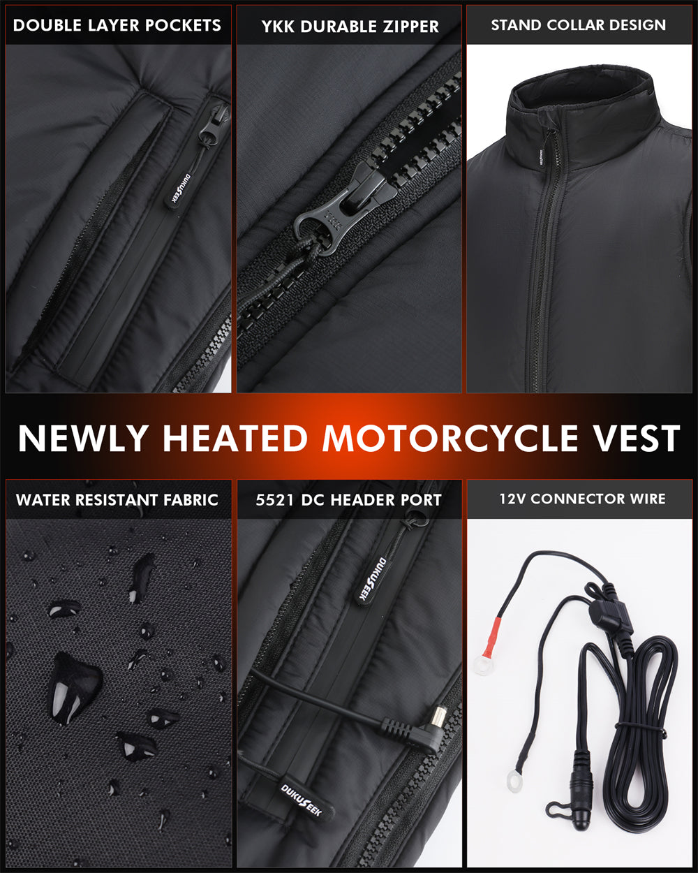 12V heated vest for motorcycling