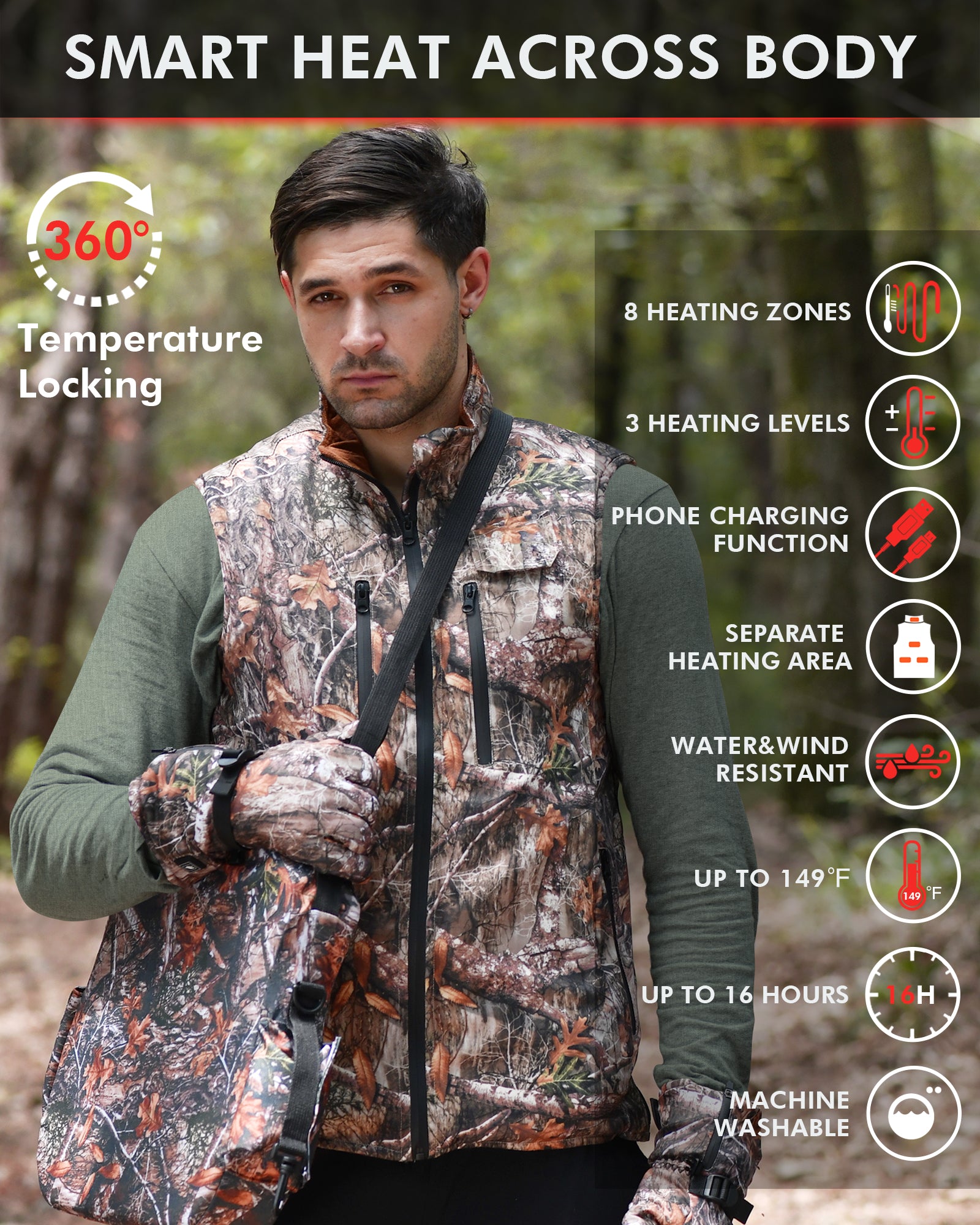 DUKUSEEK Heated Hunting Vest with Battery Pack Size Adjustable for Hunting