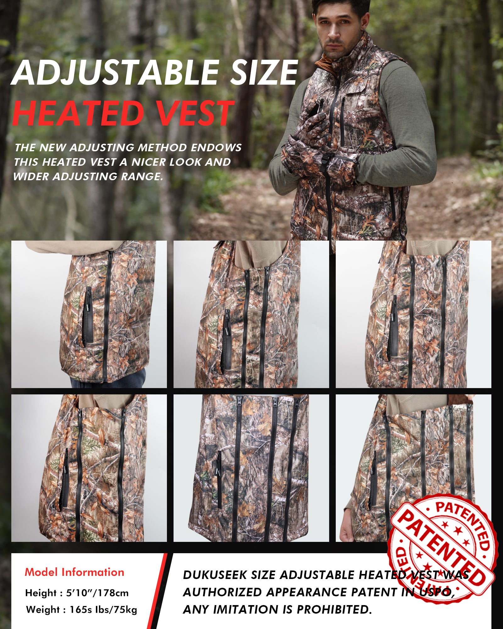 DUKUSEEK Heated Hunting Vest with Battery Pack Size Adjustable for Hunting