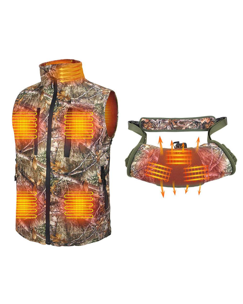 DUKUSEEK Camo Electric Heated Vest with Heated Hand Muff with Rechargeable Battery and Charger for Hunting Hiking Outdoors