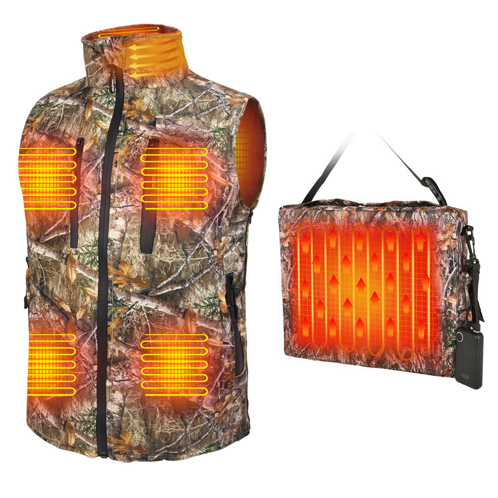 DUKUSEEK Camo Electric Heated Vest with Heated Seat Cushion for Hunting Hiking Outdoors