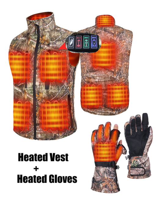 DUKUSEEK Camo Heated Vest with Heated Gloves for Hunting Hiking Outdoors