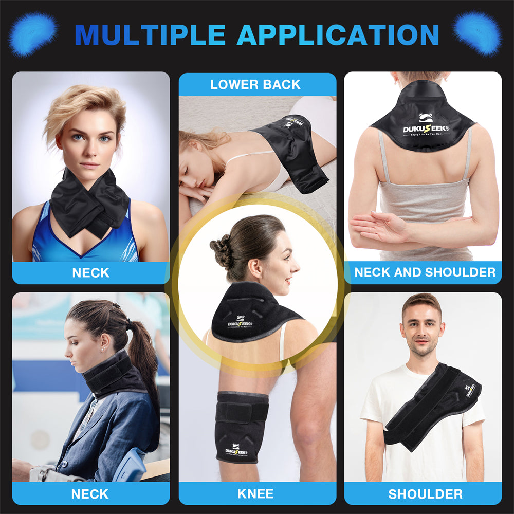 DUKUSEEK Neck Ice Pack Wrap with Upgraded Looped Lycra Fabric for Neck Cervical Pain Relief, Injuries, Swelling, Post Surgery Recovery