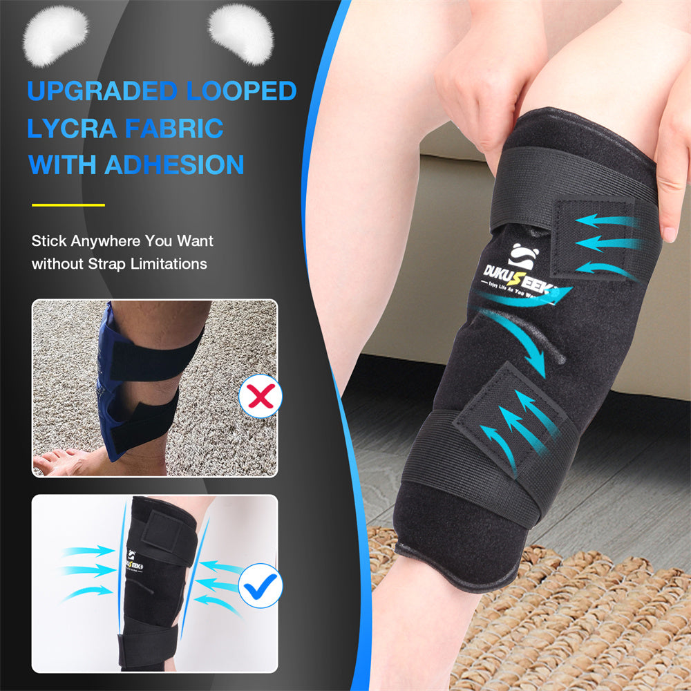 DUKUSEEK shin ice pack upgraded looped lycra fabric with adhesion