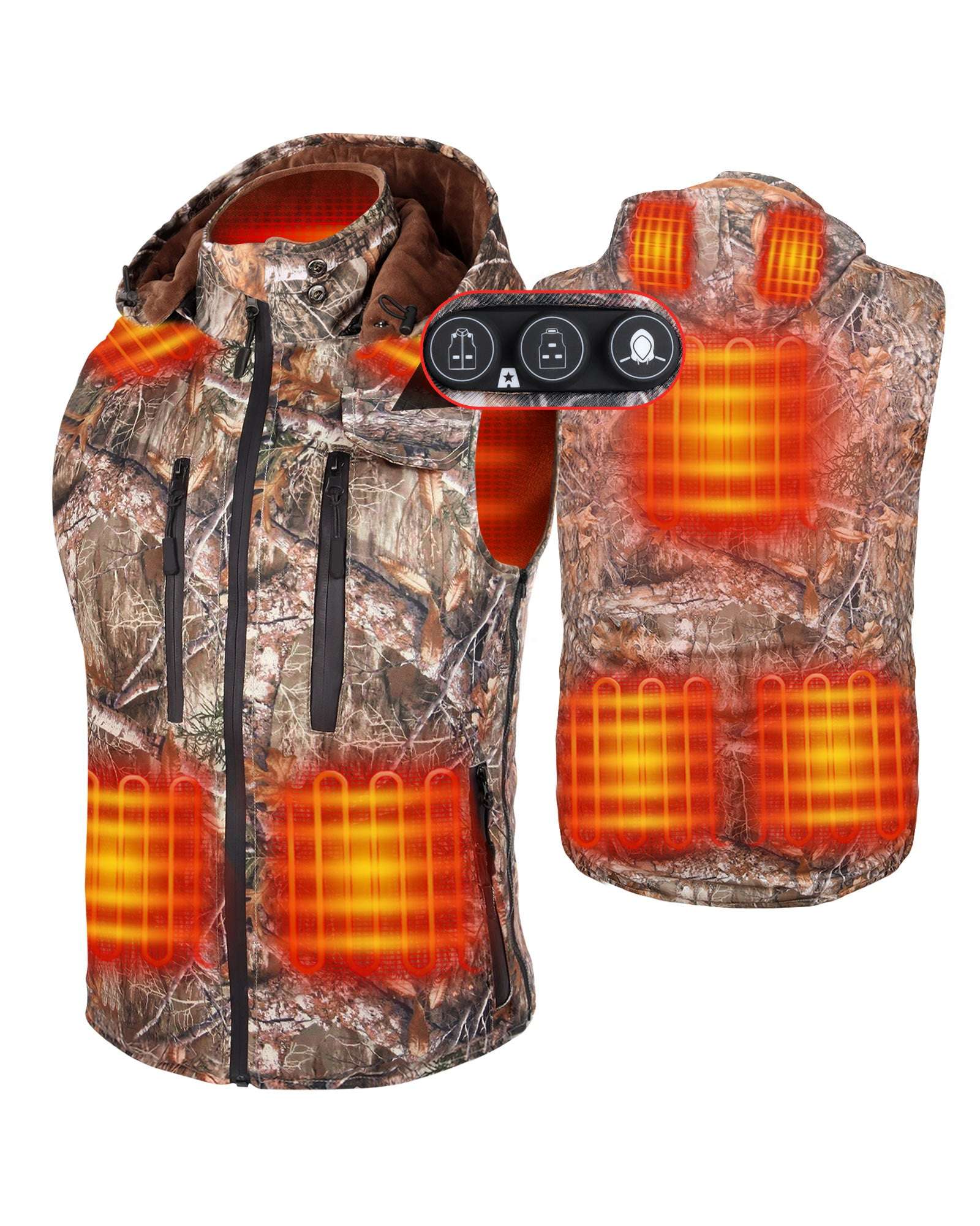 ARRIS Camo Heated Vest with Detachable Hood 7500mAh Rechargable Battery Warm Vest