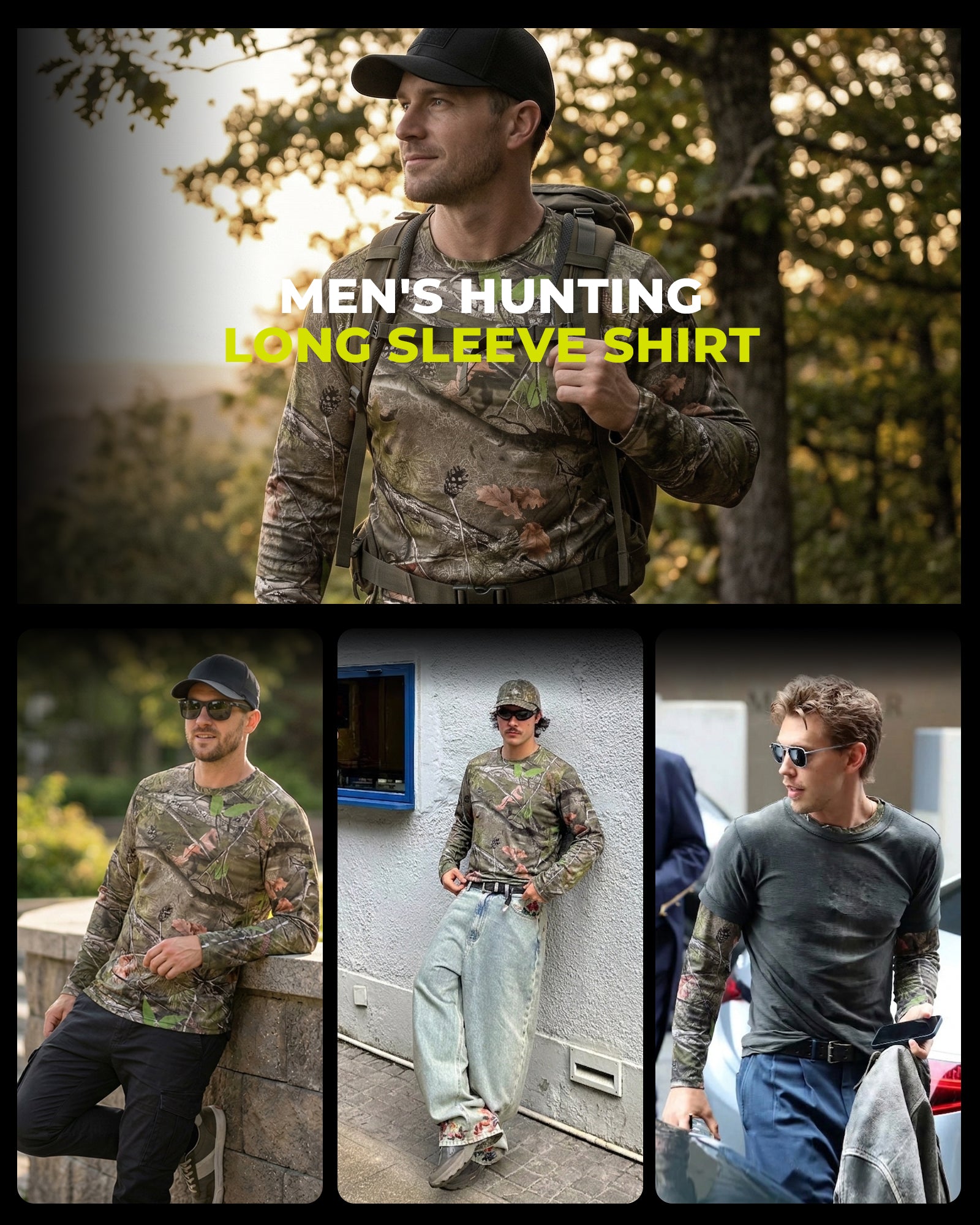Men's Long Sleeve Camo T-Shirt for Hunting Fishing Outdoors