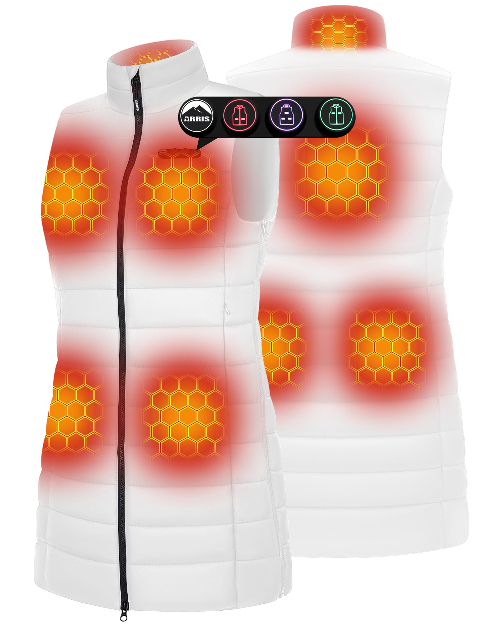 ARRIS Women`s Long Graphene Heated Vest, Size Adjustable Long Puffer Lightweight Heating Vest
