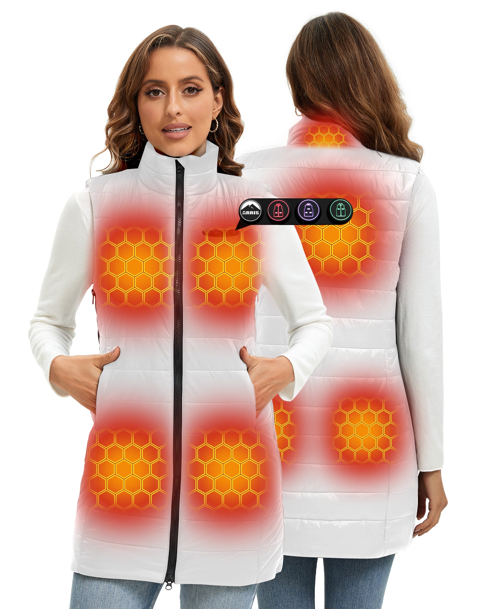 ARRIS Women`s Long Graphene Heated Vest, Size Adjustable Long Puffer Lightweight Heating Vest
