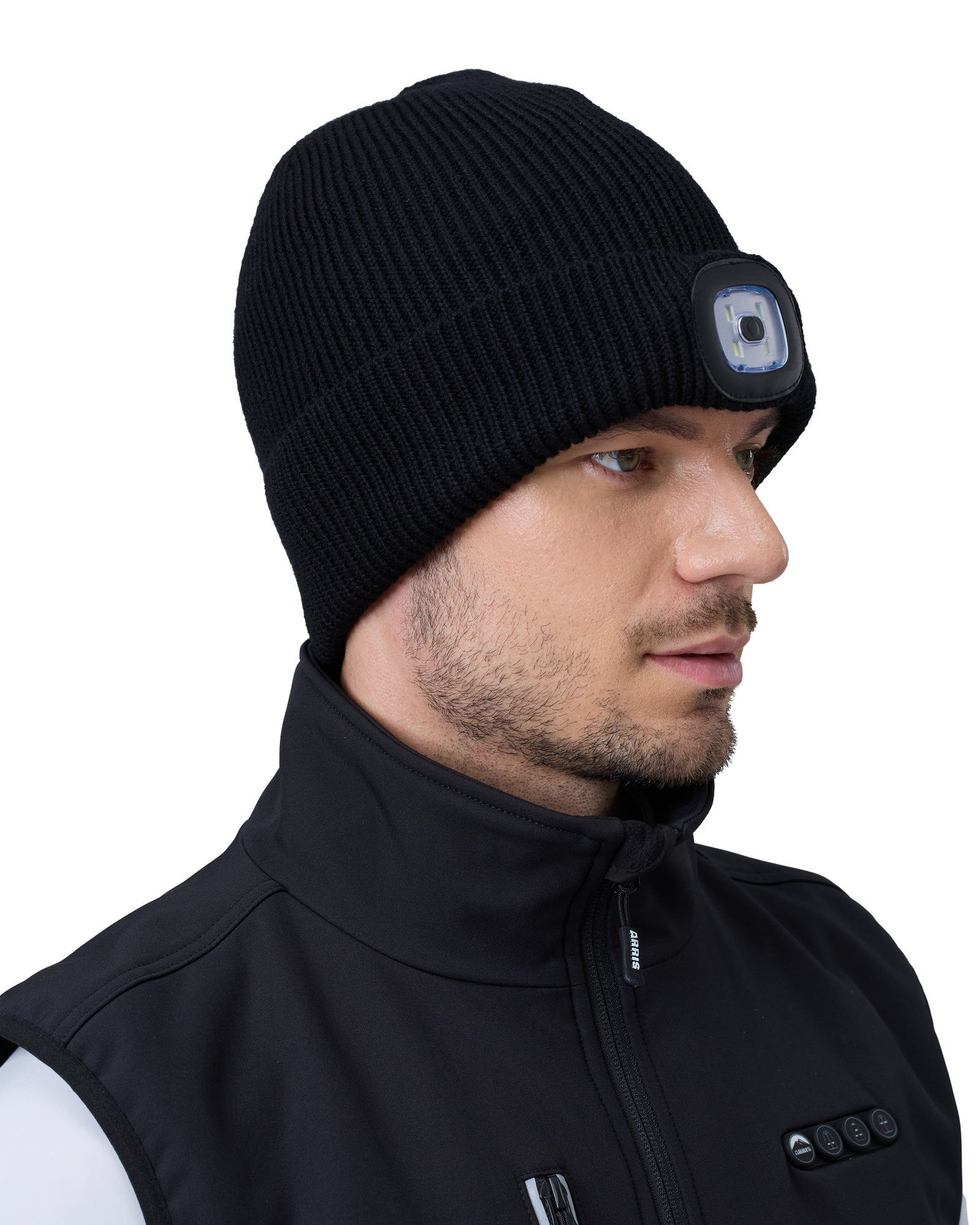 ARRIS Black Heated Hat with LED Light – Rechargeable Winter Heated Beanie for Outdoor Work & Sports