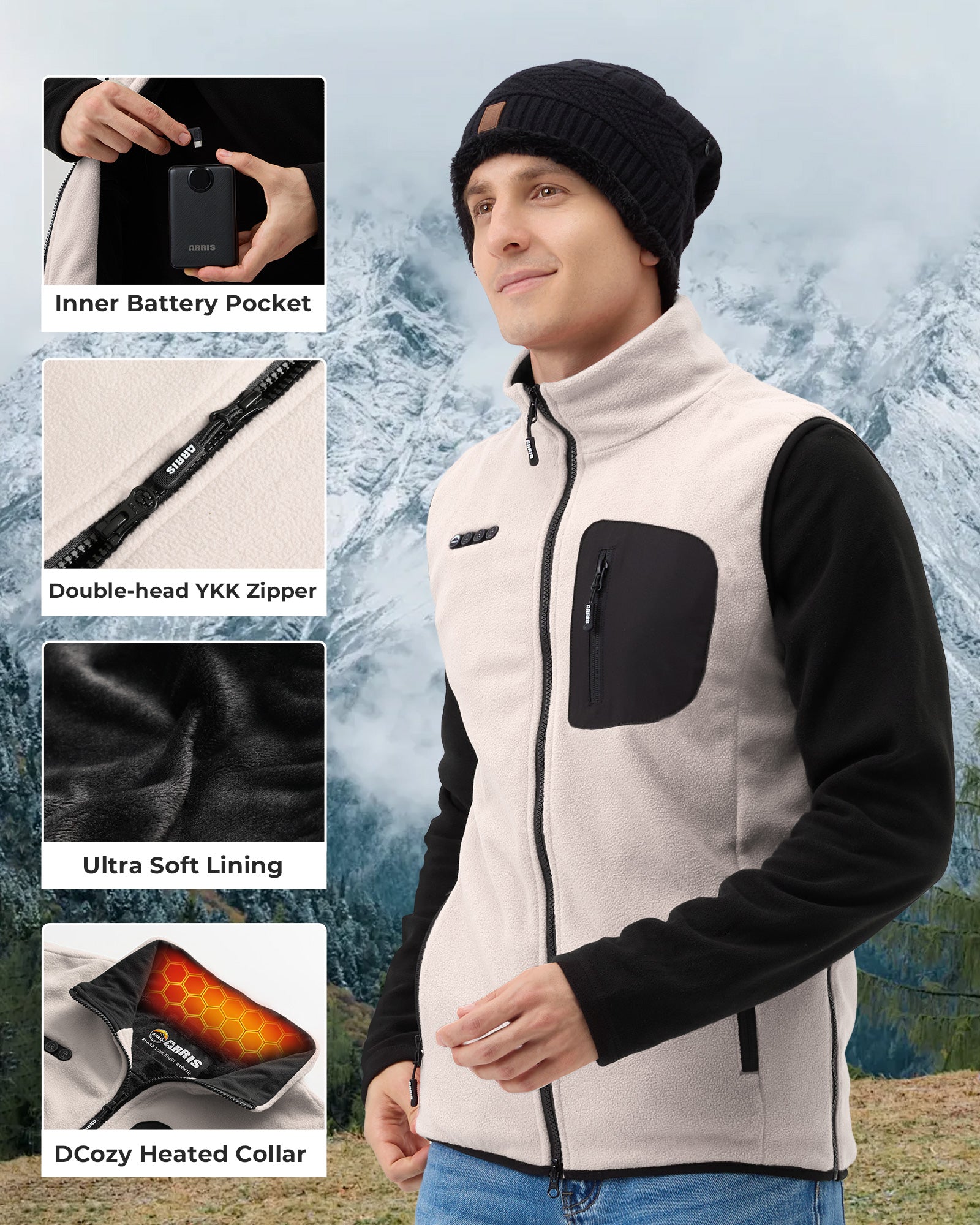 ARRIS Fleece Heated Vest with 12V Battery Size Adjustable