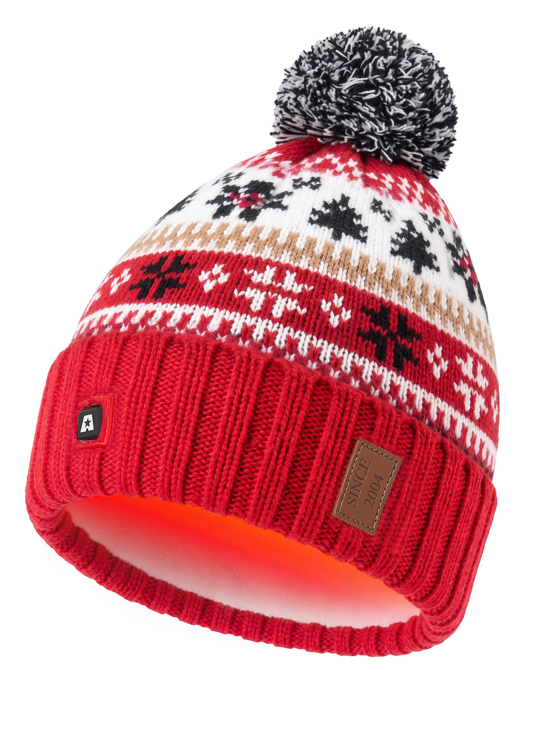 ARRIS Red Fair Isle Heated Beanie with Rechargeable Battery