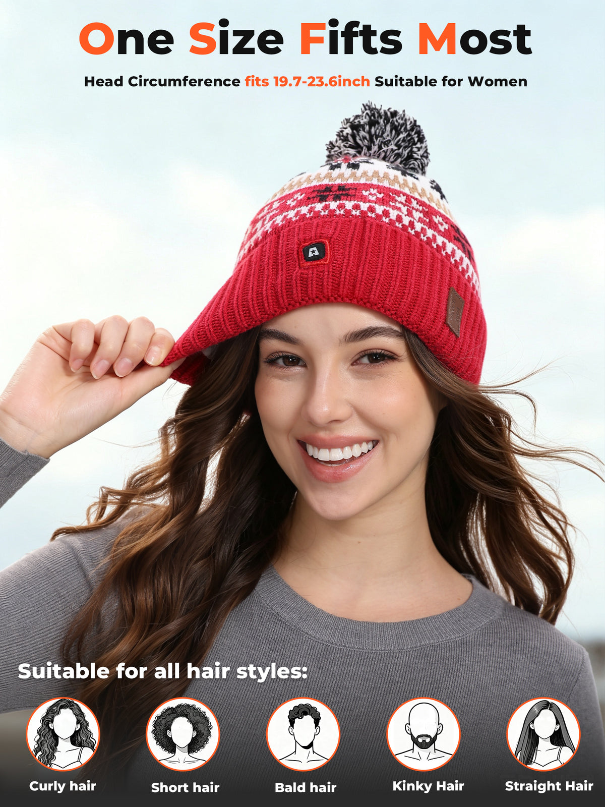 ARRIS Red Fair Isle Heated Beanie with Rechargeable Battery