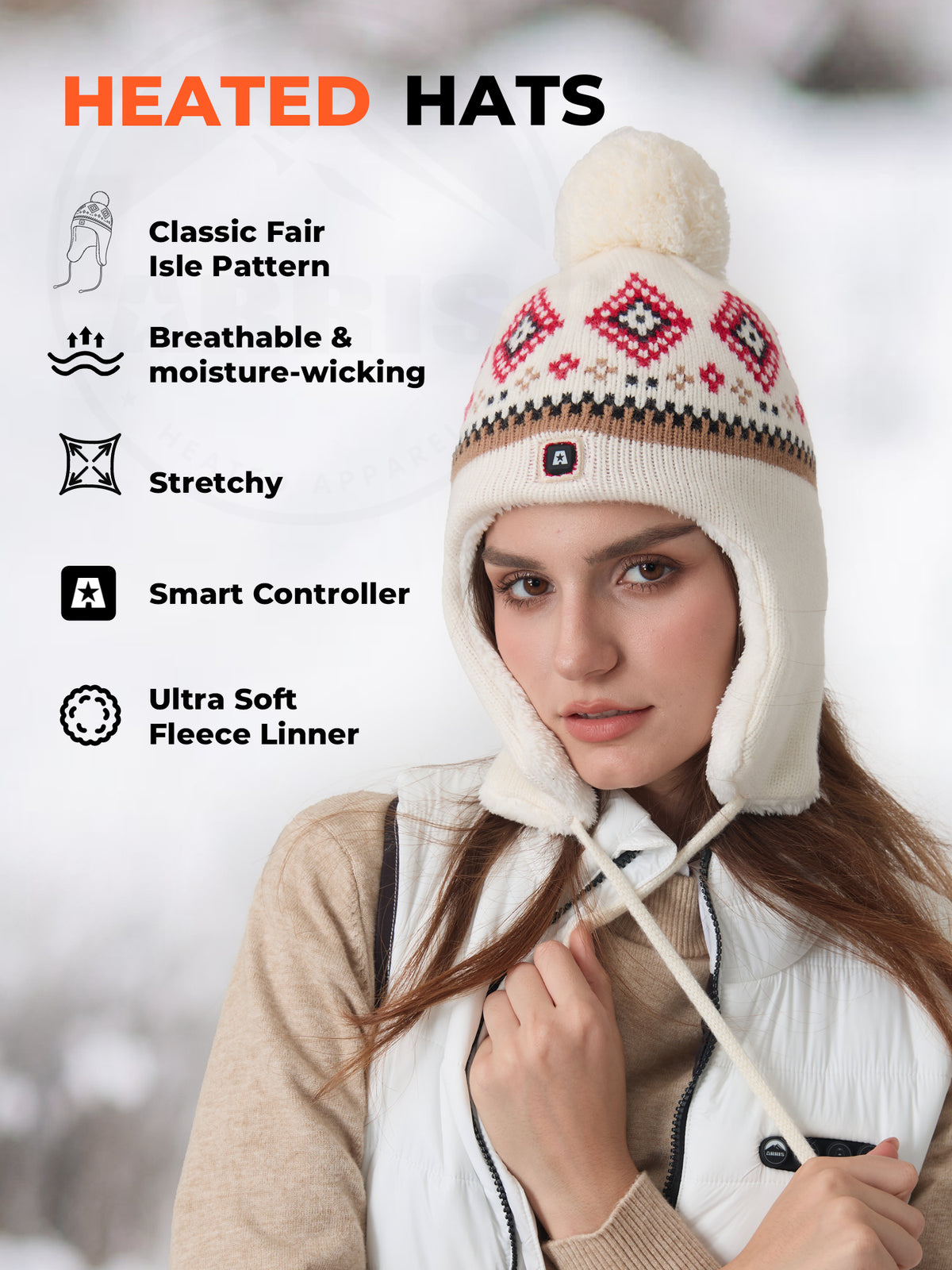 ARRIS Women’s Fair Isle Heated Earflap Hat with Battery
