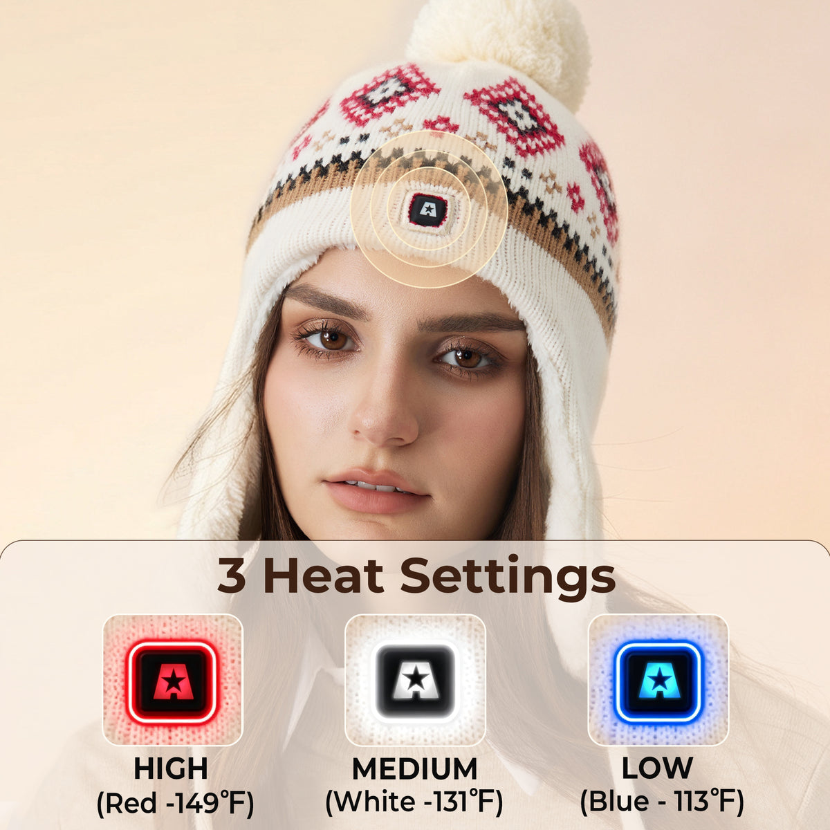 ARRIS Women’s Fair Isle Heated Earflap Hat with Battery
