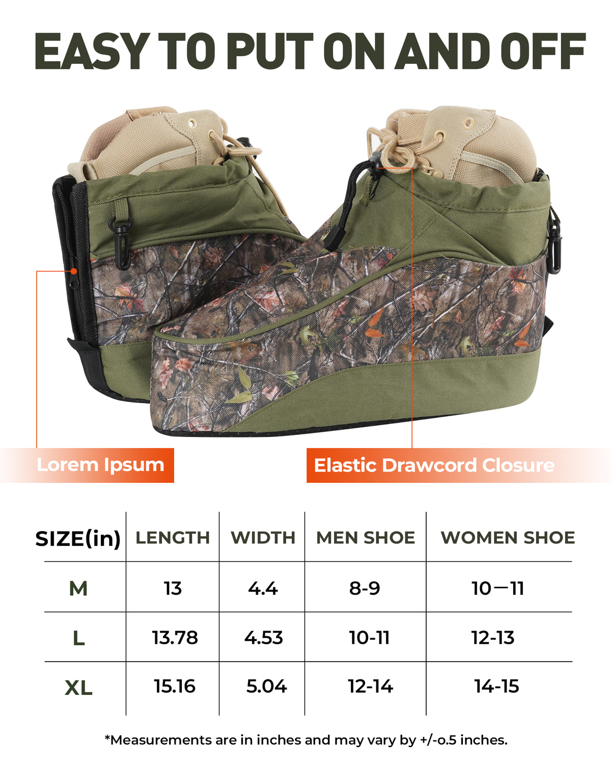 Insulated Hunting Boot Covers, Camo Over Boot Warmers with Warmer Pocket