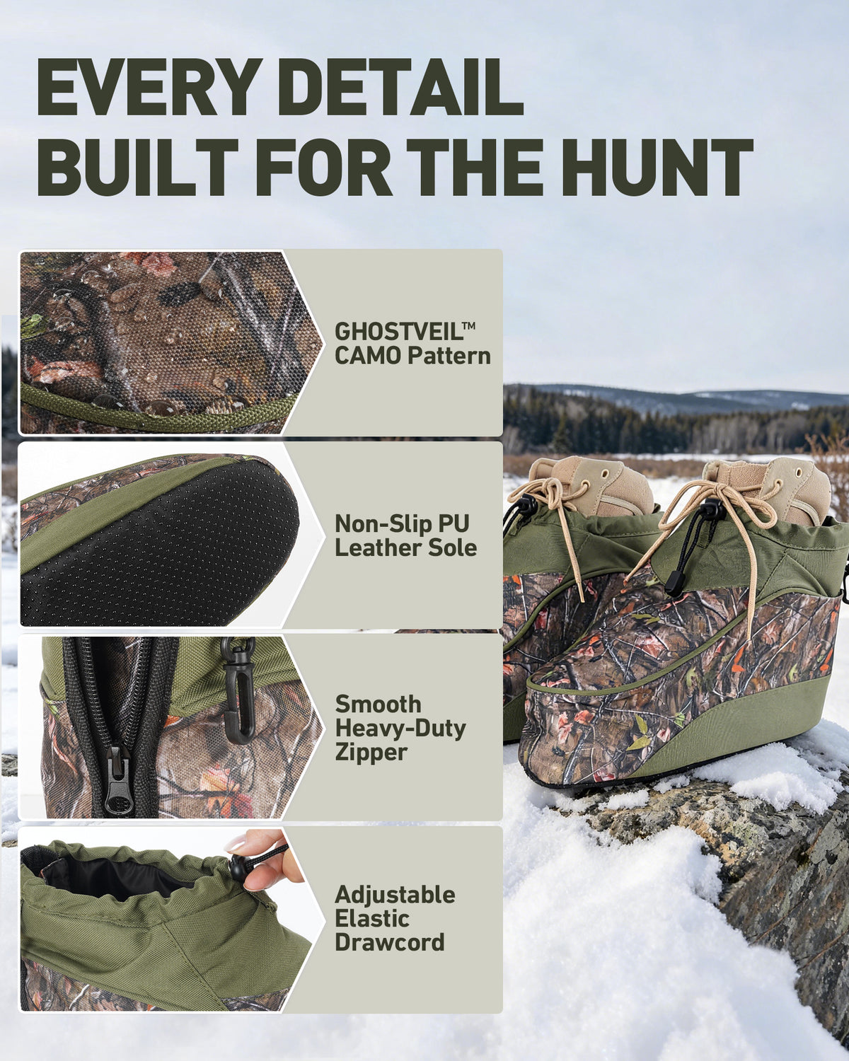 Insulated Hunting Boot Covers, Camo Over Boot Warmers with Warmer Pocket