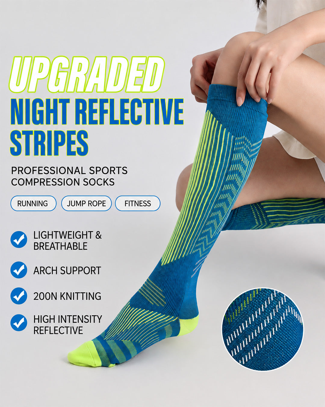 Athletic Compression Socks with Reflective Stripes for Running, Cycling & Training