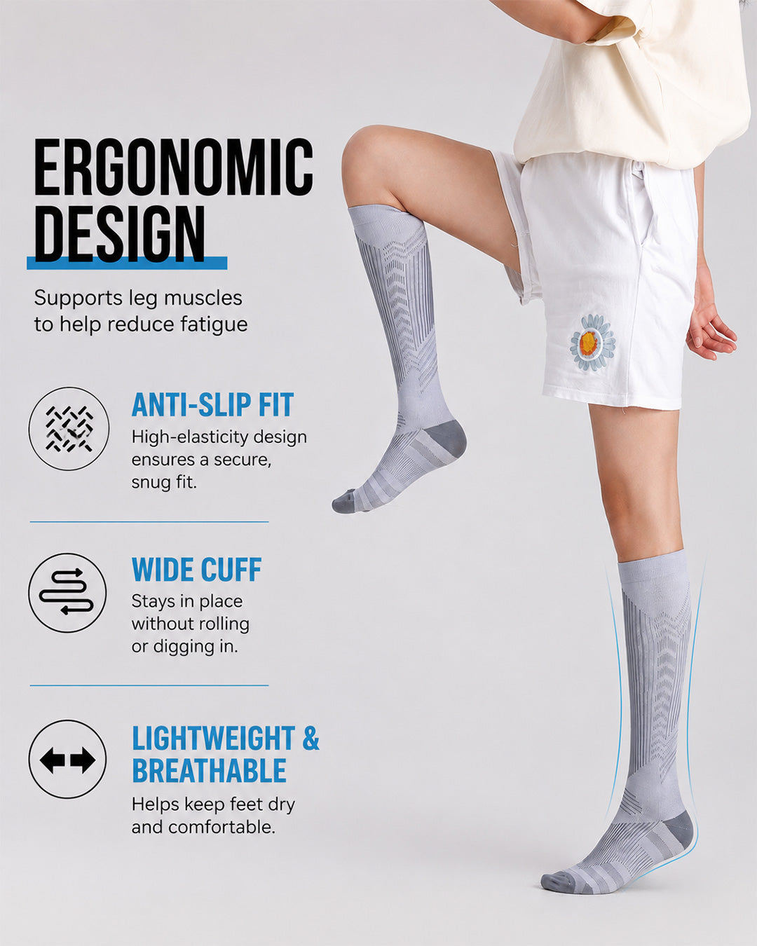 Athletic Compression Socks with Reflective Stripes for Running, Cycling & Training