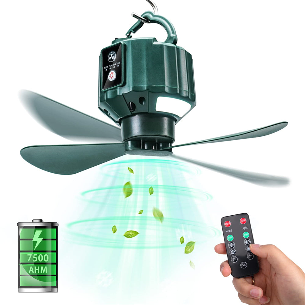 Tent Ceiling Fans for Camping, Portable Tent Fans with LED Light and Remote Control, Power Bank, USB Battery Operated Camping Fan with Hanging Hook for Canopy Tent, RV