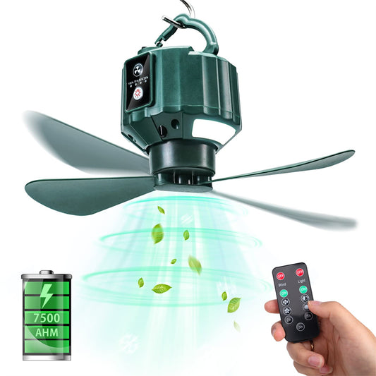 Tent Ceiling Fans for Camping, Portable Tent Fans with LED Light and Remote Control, Power Bank, USB Battery Operated Camping Fan with Hanging Hook for Canopy Tent, RV