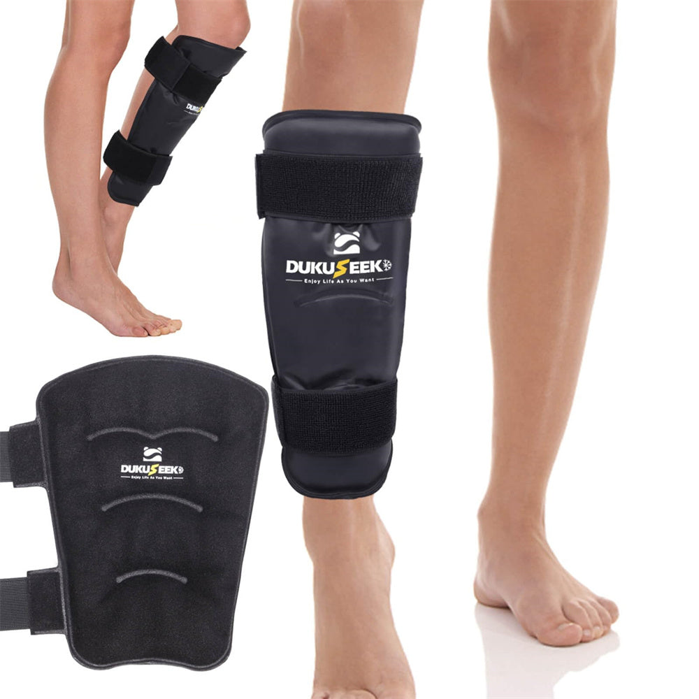 DUKUSEEK Shin Ice Packs, Leg or Calf Gel Ice Pack Wrap with Ugraded Looped Lycra Fabric, Hot Cold Compression Shin Splint Ice Brace for Pain Relief, Running, Injuries, Recovery