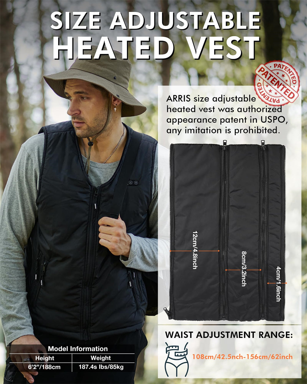 size adjustable heated vest for men