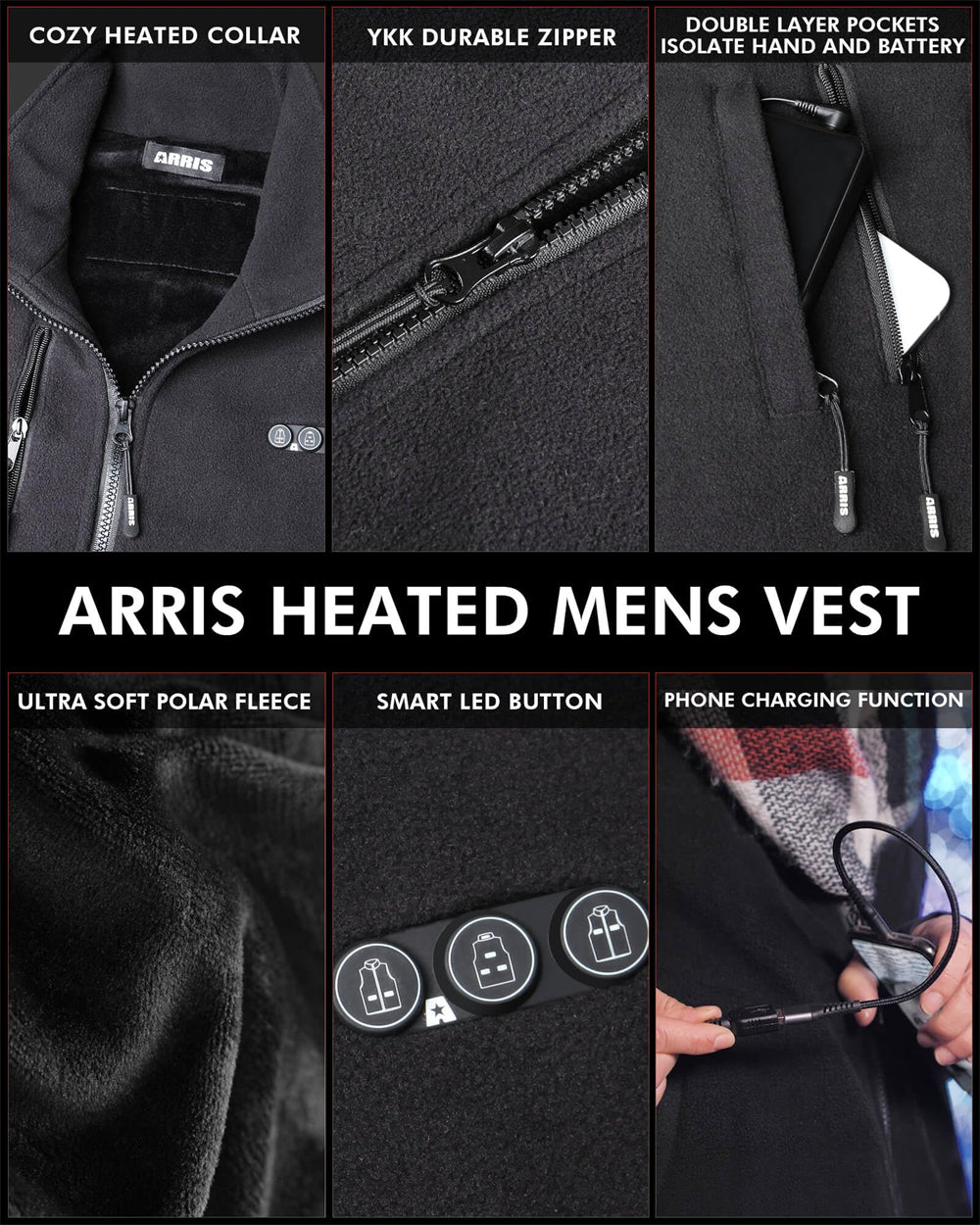 ultra soft polar fleece material and smart led button of the heated vest