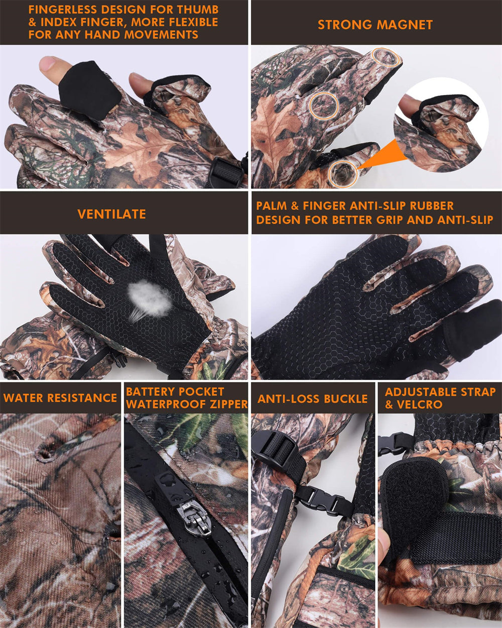 ARRIS Electric Heated Camo Gloves Unisex for Hunting Fishing Outdoor Work