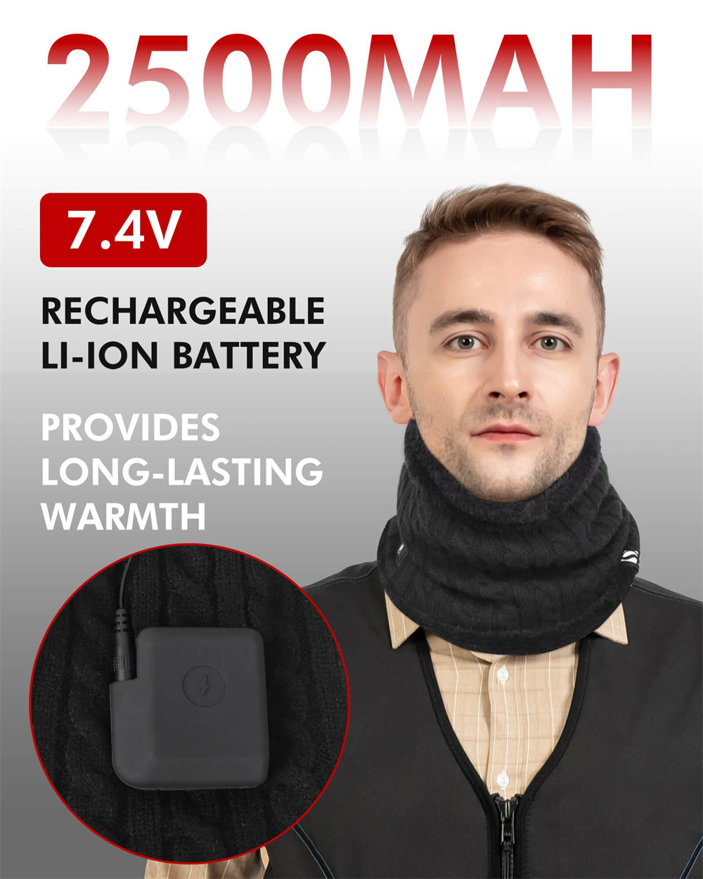 dukuseek heated gaiter comes with a 2500mah battery and a charger