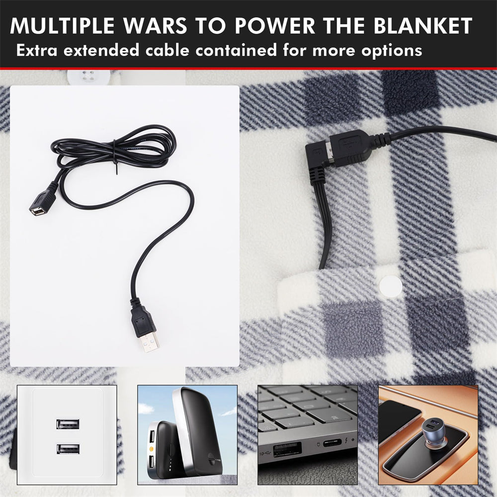 2in1 Electric Heated Blanket Fleece Portable Heated Throw Winter Warm Shawl  USB